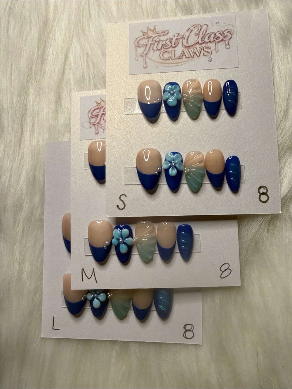 Blue & Nude Floral Press-On Nails